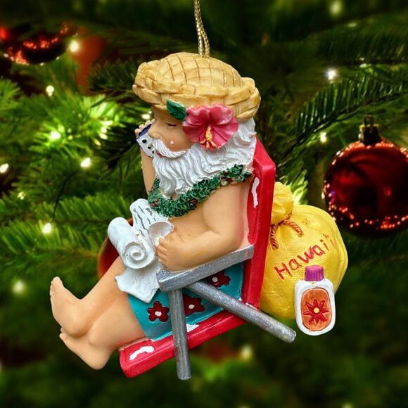 Island Heritage Hawaiian “Working Santa” Christmas Ornament Hand Painted Resin - Picture 3 of 12